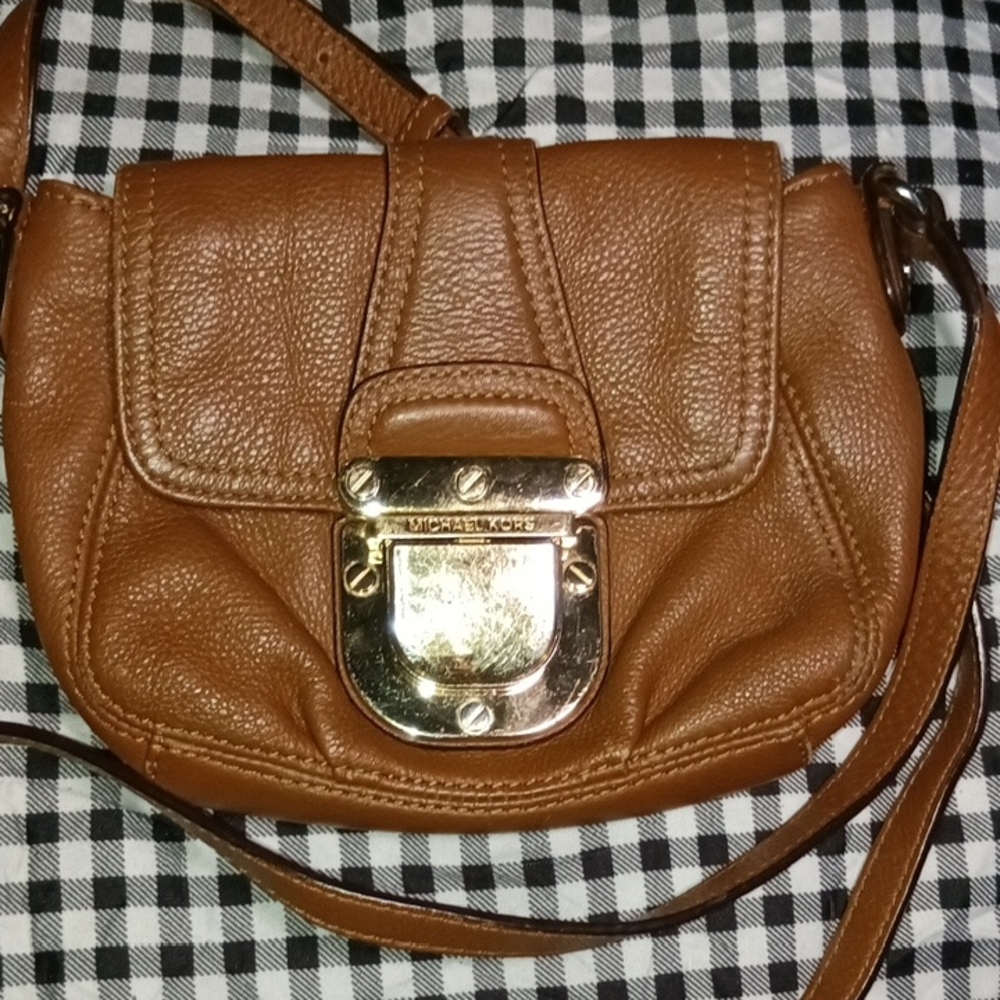 Michael Kors Brown Pebbled Leather Crossbody with Gold Hardware